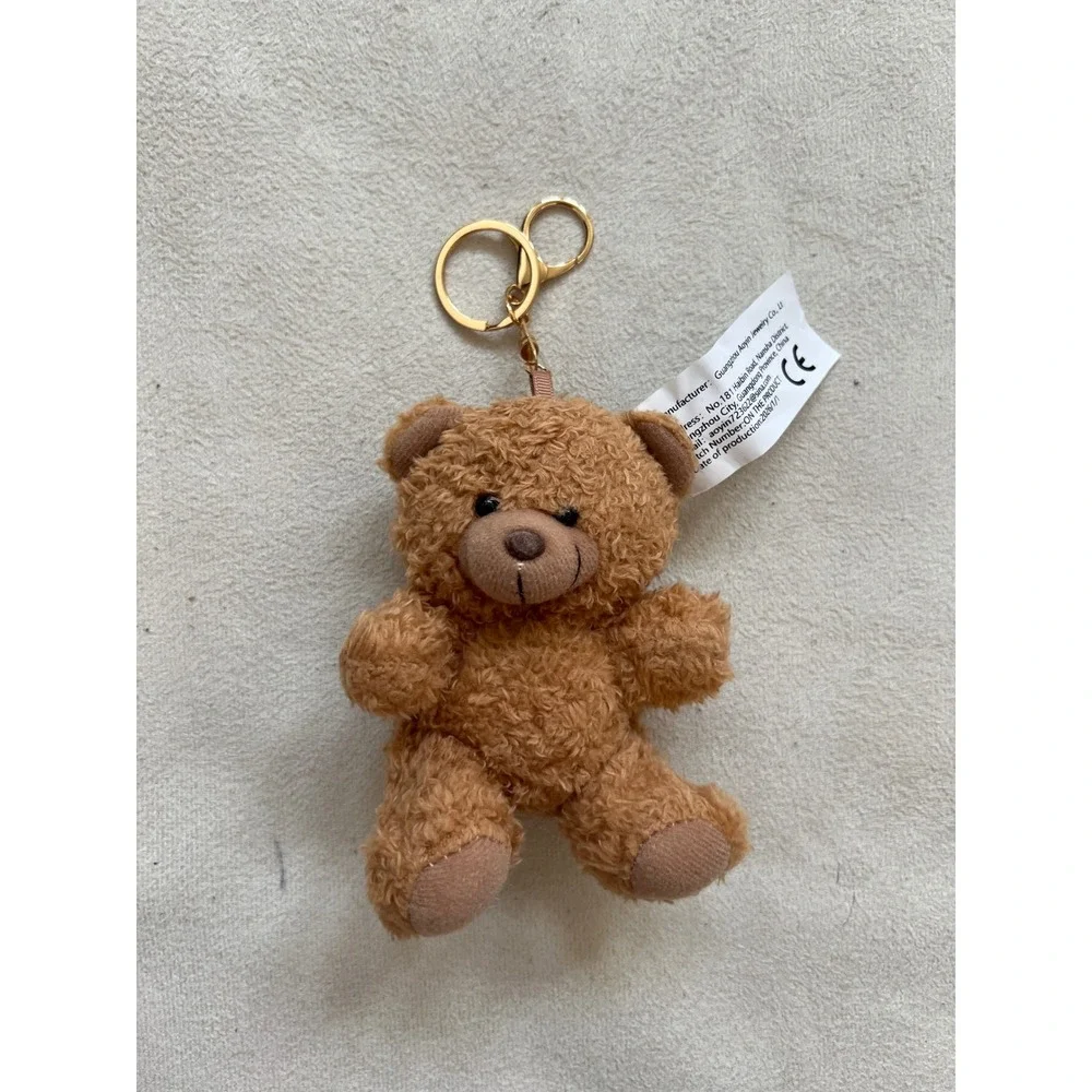 Brown Plush Teddy Bear Keychain Gold Tone Clip Backpack Charm Accessory New